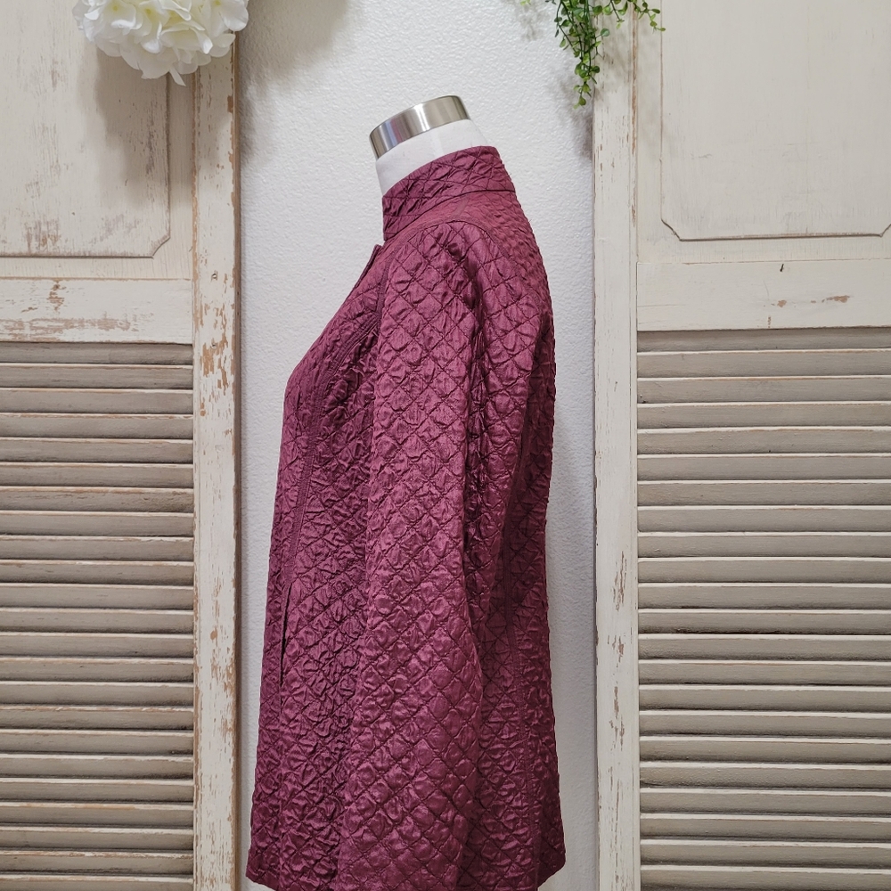 Eileen Fisher 100% tussah silk magnetic snap button jacket, burgundy size PP - Picture 5 of 14